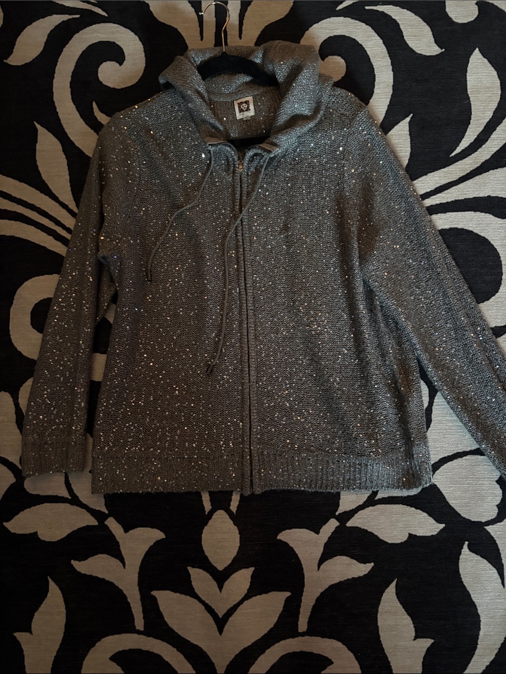 Anne Klein Gray Knit Sweater with Sequins